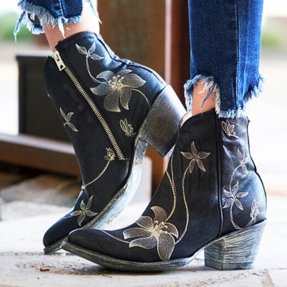 OLD GRINGO BLACK FLORA LOCA EMBROIDERED ANKLE BOOTS - Picture 4 of 14